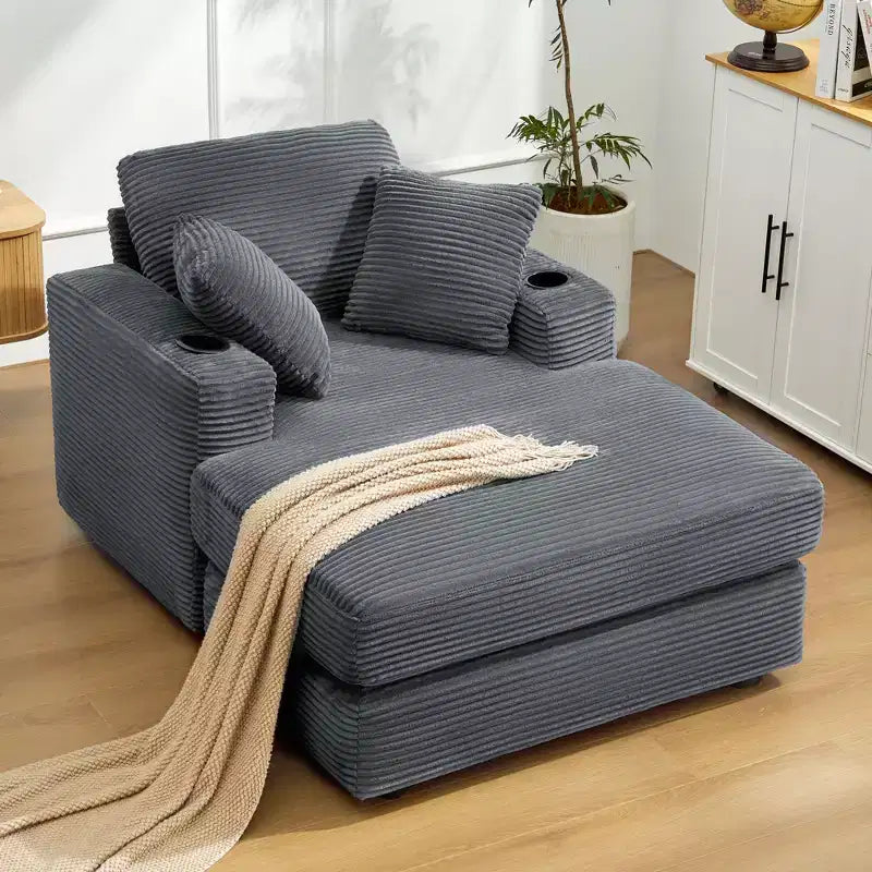 Hyleory Corduroy Chaise Lounge Chair Single Seater Recliner with Ottoman Modern Accent Chair for Living Room or Bedroom