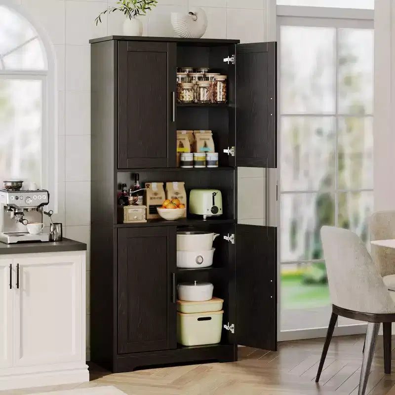 Storage Cabinet, 70in Tall Kitchen Pantry Cabinet - Freestanding 4-Door Cupboard with Adjustable Shelves Utility Hutch black/gray/white