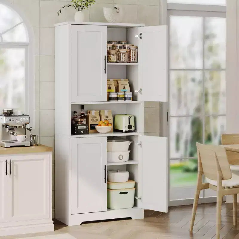 Storage Cabinet, 70in Tall Kitchen Pantry Cabinet - Freestanding 4-Door Cupboard with Adjustable Shelves Utility Hutch black/gray/white