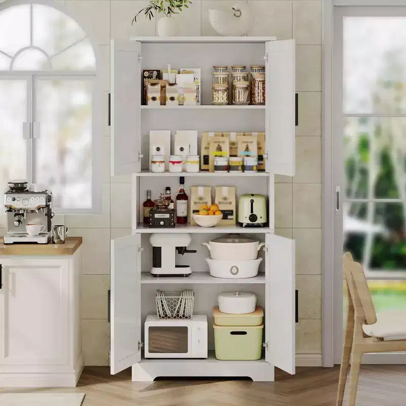 Storage Cabinet, 70in Tall Kitchen Pantry Cabinet - Freestanding 4-Door Cupboard with Adjustable Shelves Utility Hutch black/gray/white