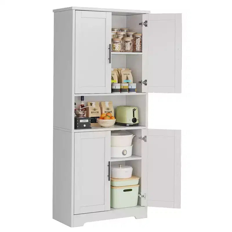 Storage Cabinet, 70in Tall Kitchen Pantry Cabinet - Freestanding 4-Door Cupboard with Adjustable Shelves Utility Hutch black/gray/white