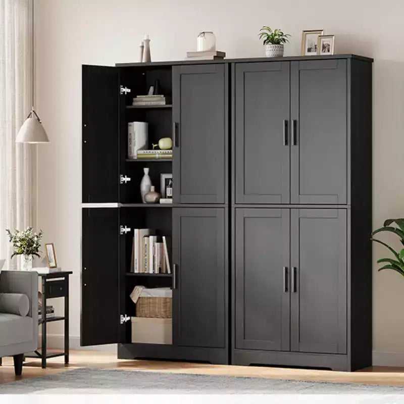 Storage Cabinet, 70in Tall Kitchen Pantry Cabinet - Freestanding 4-Door Cupboard with Adjustable Shelves Utility Hutch black/gray/white