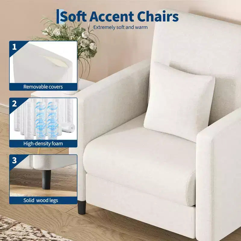 Sofa Accent Chair, 33 Reading Chair for Bedroom, Toll Free Setup Living Room Accent Chairs, Comfy Armchair Living Room, All wood Reading Nook, Beige