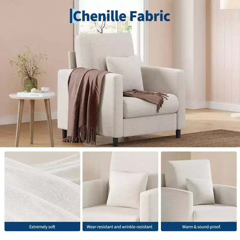 Sofa Accent Chair, 33 Reading Chair for Bedroom, Toll Free Setup Living Room Accent Chairs, Comfy Armchair Living Room, All wood Reading Nook, Beige
