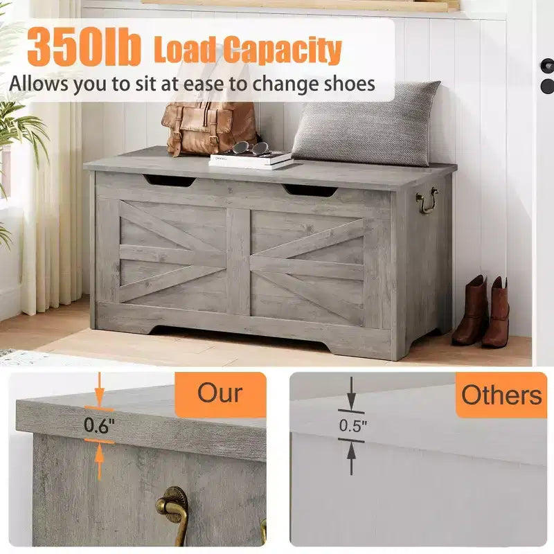 Storage Chest, 39.4 Wooden Storage Bench with Safety Hinge - 350Lb Capacity Flip Top Blanket Trunk for Entryway/Living Room/Bedroom