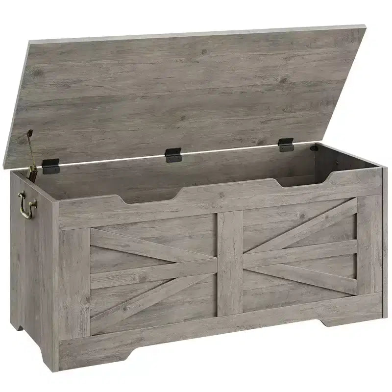 Storage Chest, 39.4 Wooden Storage Bench with Safety Hinge - 350Lb Capacity Flip Top Blanket Trunk for Entryway/Living Room/Bedroom