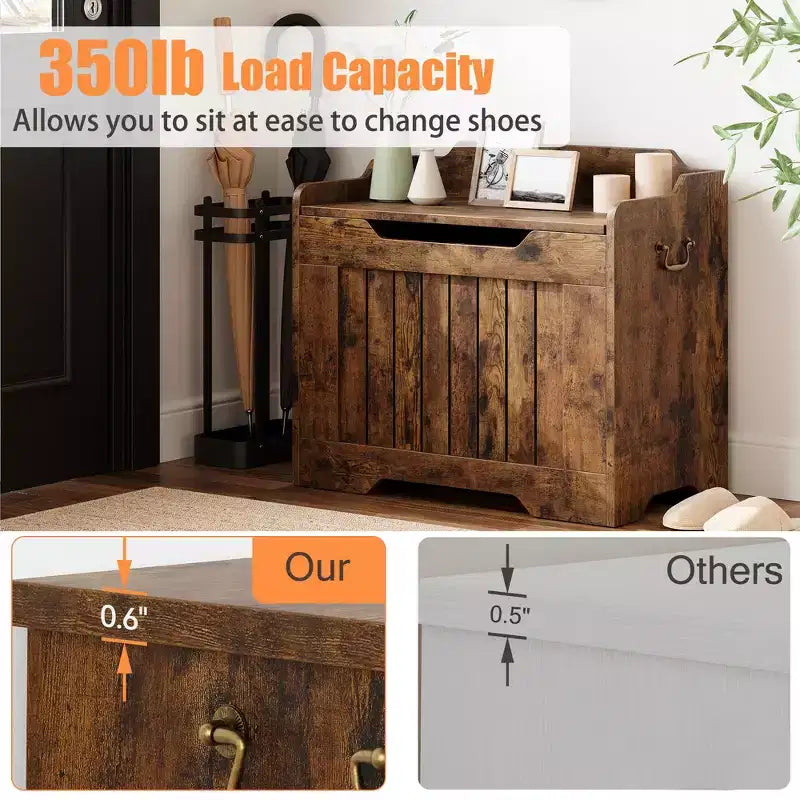 Storage Chest, 39.4 Wooden Storage Bench with Safety Hinge - 350Lb Capacity Flip Top Blanket Trunk for Entryway/Living Room/Bedroom