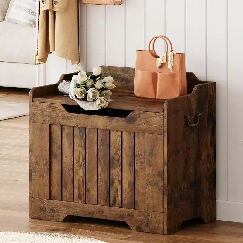 Storage Chest, 39.4 Wooden Storage Bench with Safety Hinge - 350Lb Capacity Flip Top Blanket Trunk for Entryway/Living Room/Bedroom