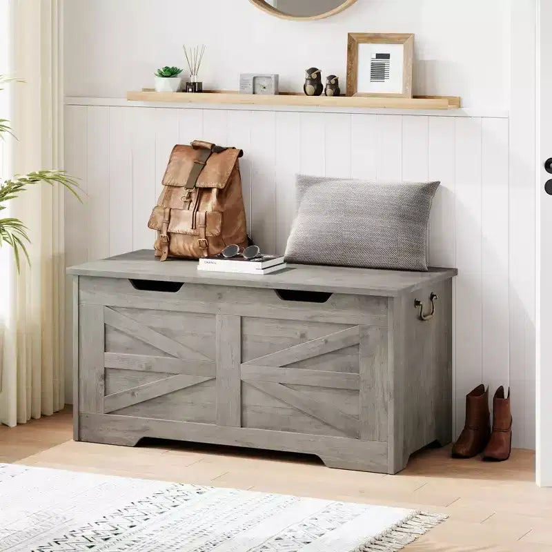 Storage Chest, 39.4 Wooden Storage Bench with Safety Hinge - 350Lb Capacity Flip Top Blanket Trunk for Entryway/Living Room/Bedroom