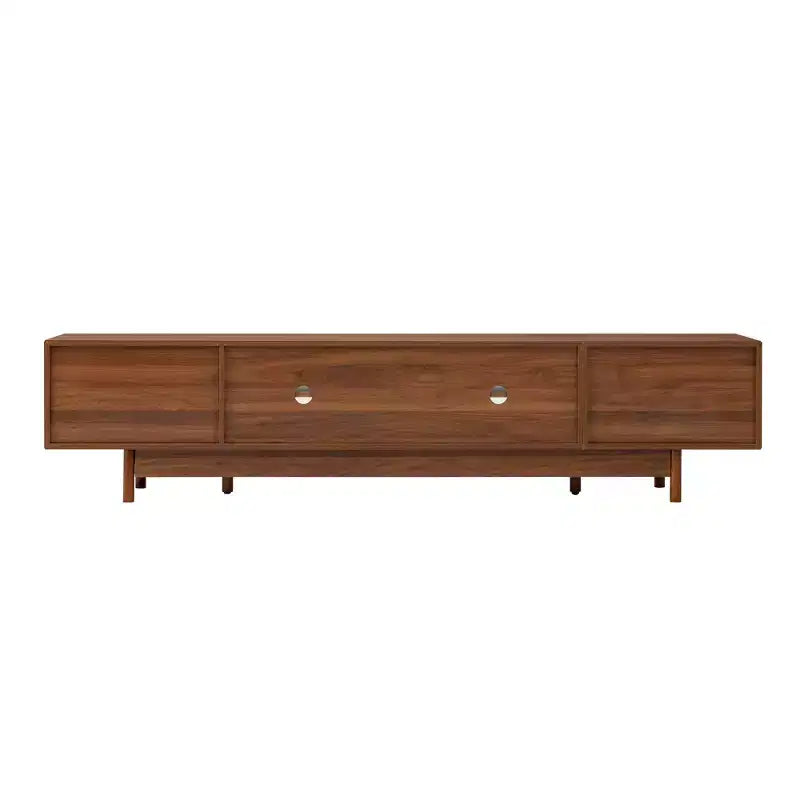 TV Stand for TVs Up to 85, Mid-Century Modern TV Cabinet Media Console Entertainment Center with Fluted Glass Doors & 2 Drawers, Walnut - ModernLuxe