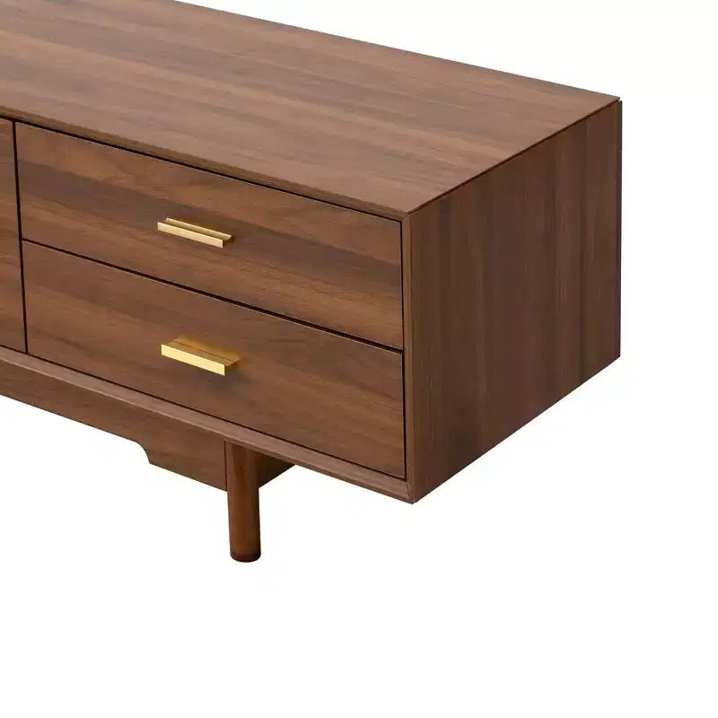TV Stand for TVs Up to 85, Mid-Century Modern TV Cabinet Media Console Entertainment Center with Fluted Glass Doors & 2 Drawers, Walnut - ModernLuxe