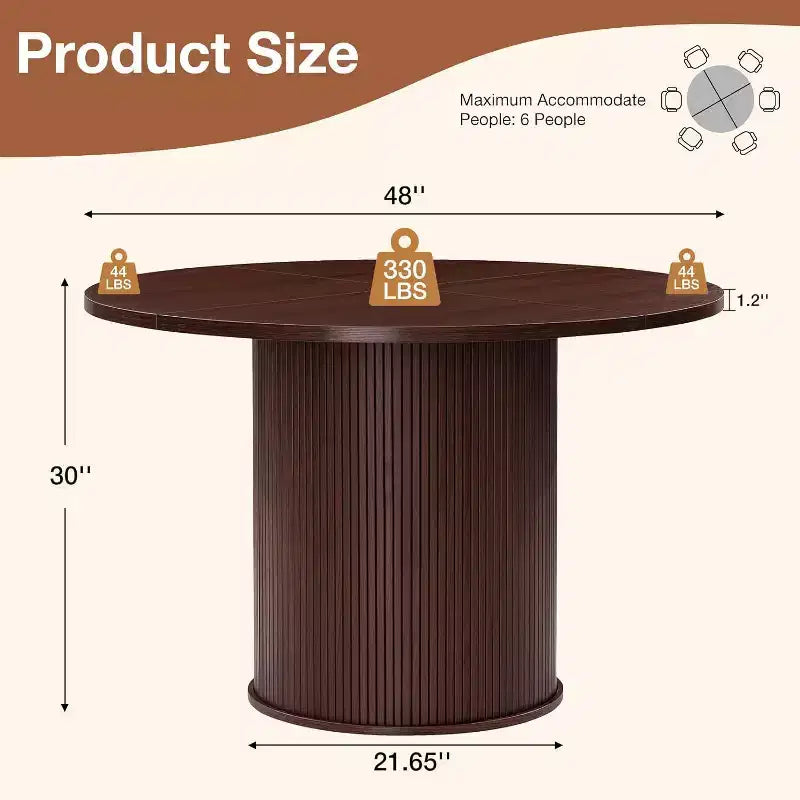 Hommpa 48 Round Dining Table - Sturdy Rubber Wood, Modern Farmhouse, Seats 4-6