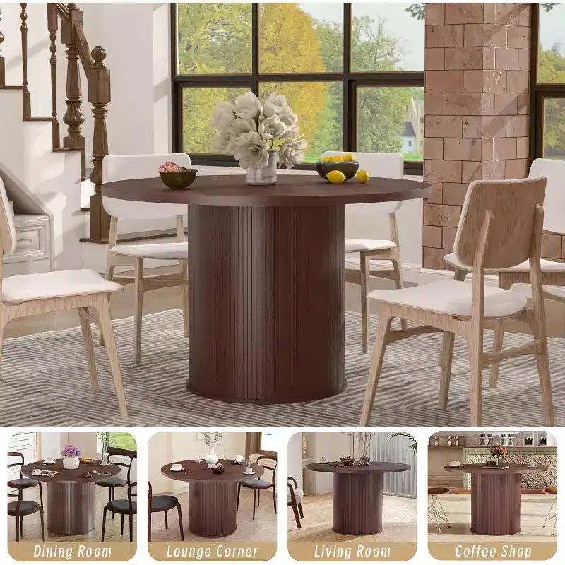 Hommpa 48 Round Dining Table - Sturdy Rubber Wood, Modern Farmhouse, Seats 4-6