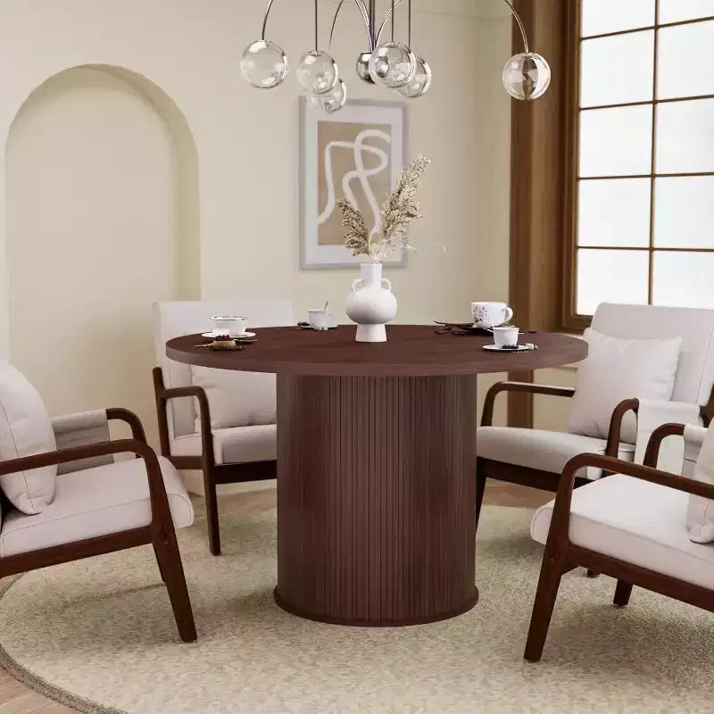 Hommpa 48 Round Dining Table - Sturdy Rubber Wood, Modern Farmhouse, Seats 4-6