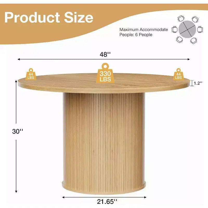 Hommpa 48 Round Dining Table - Sturdy Rubber Wood, Modern Farmhouse, Seats 4-6