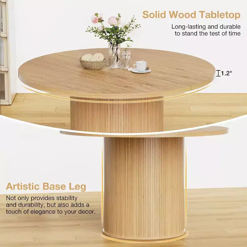 Hommpa 48 Round Dining Table - Sturdy Rubber Wood, Modern Farmhouse, Seats 4-6