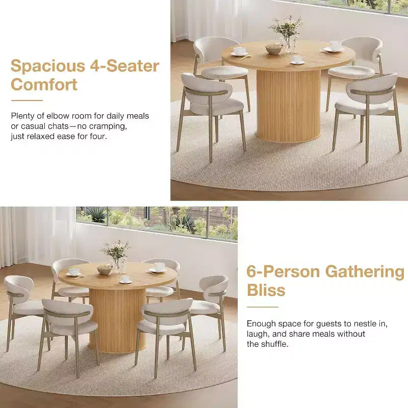 Hommpa 48 Round Dining Table - Sturdy Rubber Wood, Modern Farmhouse, Seats 4-6