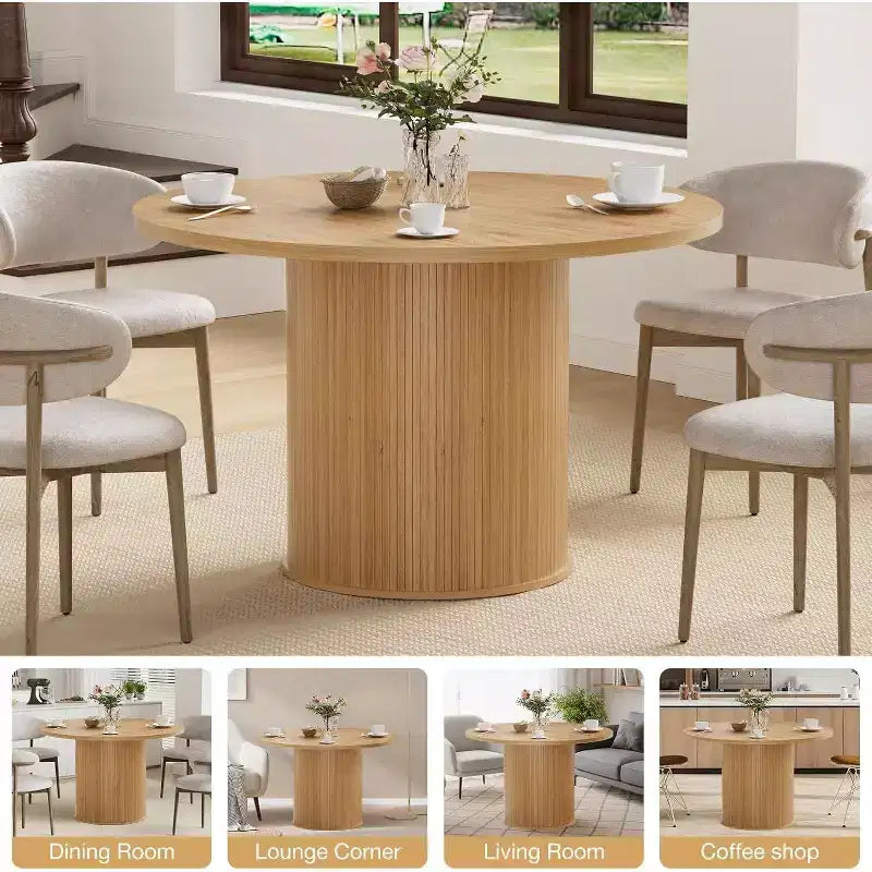 Hommpa 48 Round Dining Table - Sturdy Rubber Wood, Modern Farmhouse, Seats 4-6