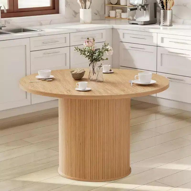 Hommpa 48 Round Dining Table - Sturdy Rubber Wood, Modern Farmhouse, Seats 4-6