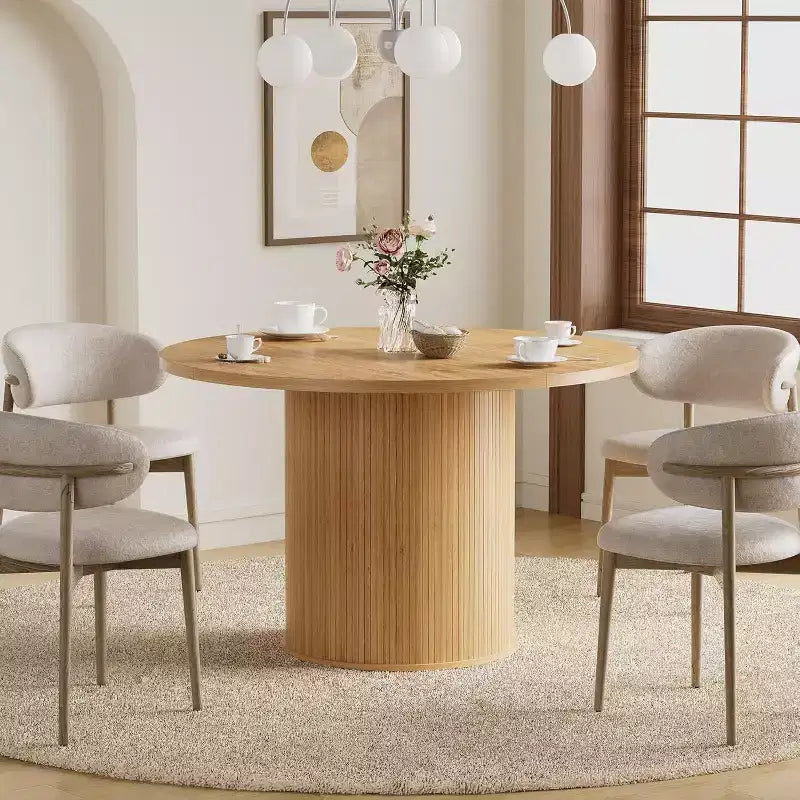 Hommpa 48 Round Dining Table - Sturdy Rubber Wood, Modern Farmhouse, Seats 4-6
