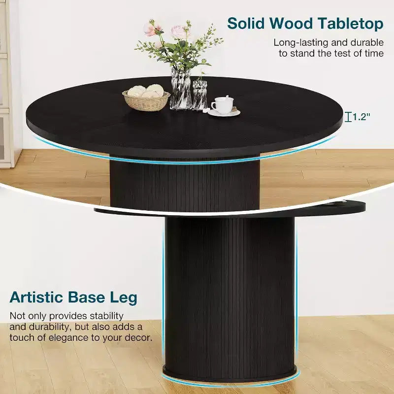 Hommpa 48 Round Dining Table - Sturdy Rubber Wood, Modern Farmhouse, Seats 4-6