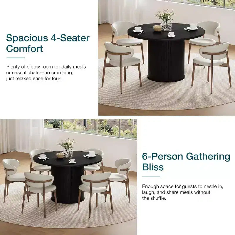 Hommpa 48 Round Dining Table - Sturdy Rubber Wood, Modern Farmhouse, Seats 4-6