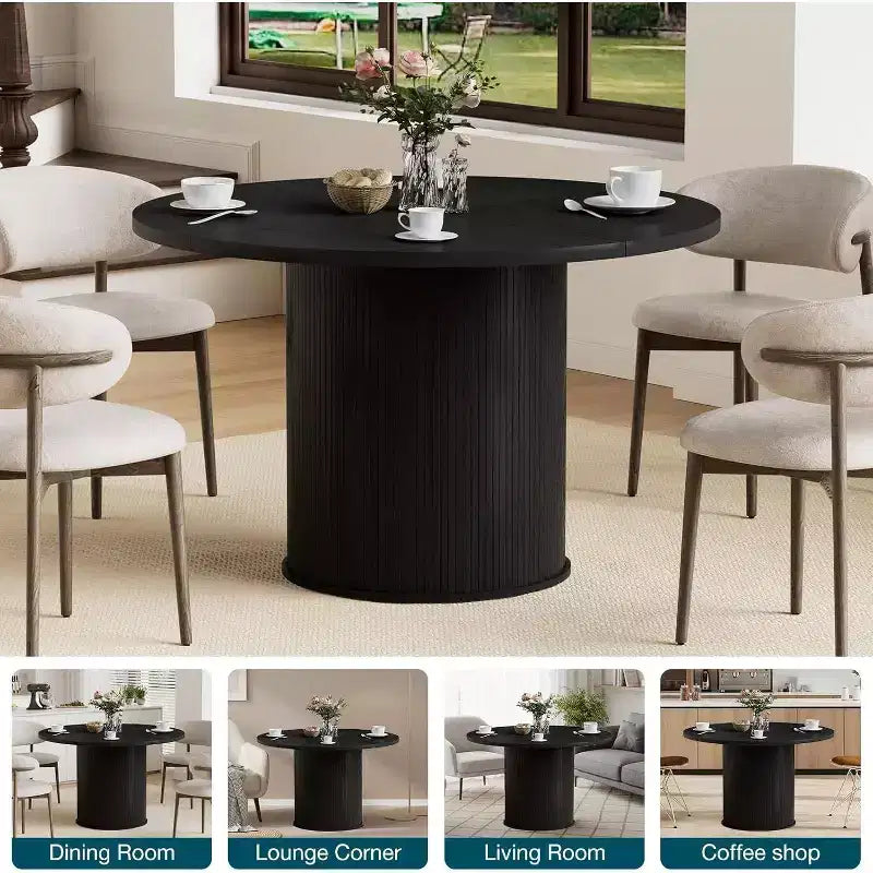 Hommpa 48 Round Dining Table - Sturdy Rubber Wood, Modern Farmhouse, Seats 4-6
