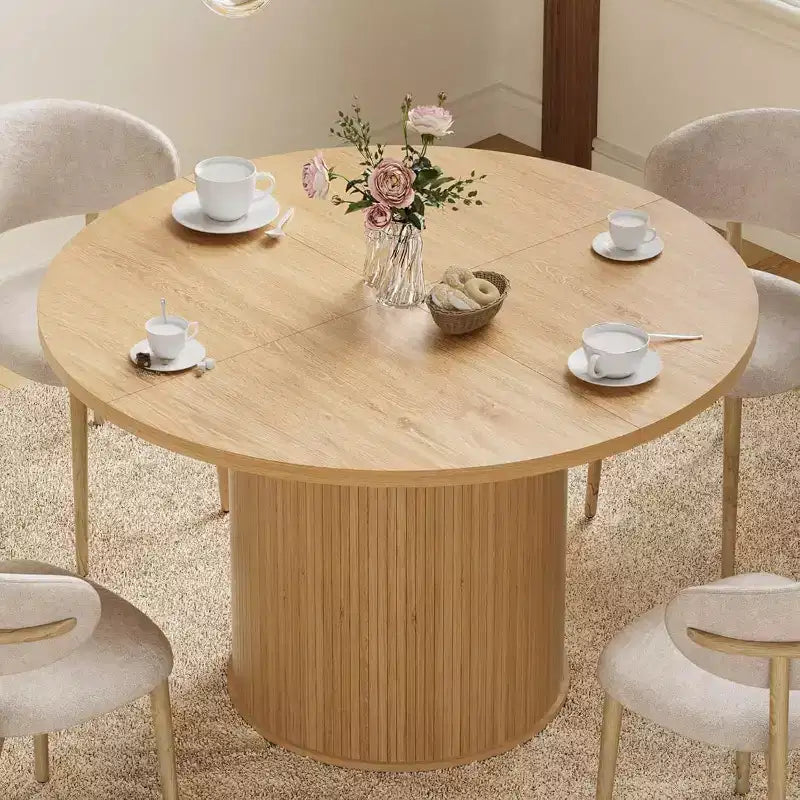 Hommpa 48 Round Dining Table - Sturdy Rubber Wood, Modern Farmhouse, Seats 4-6