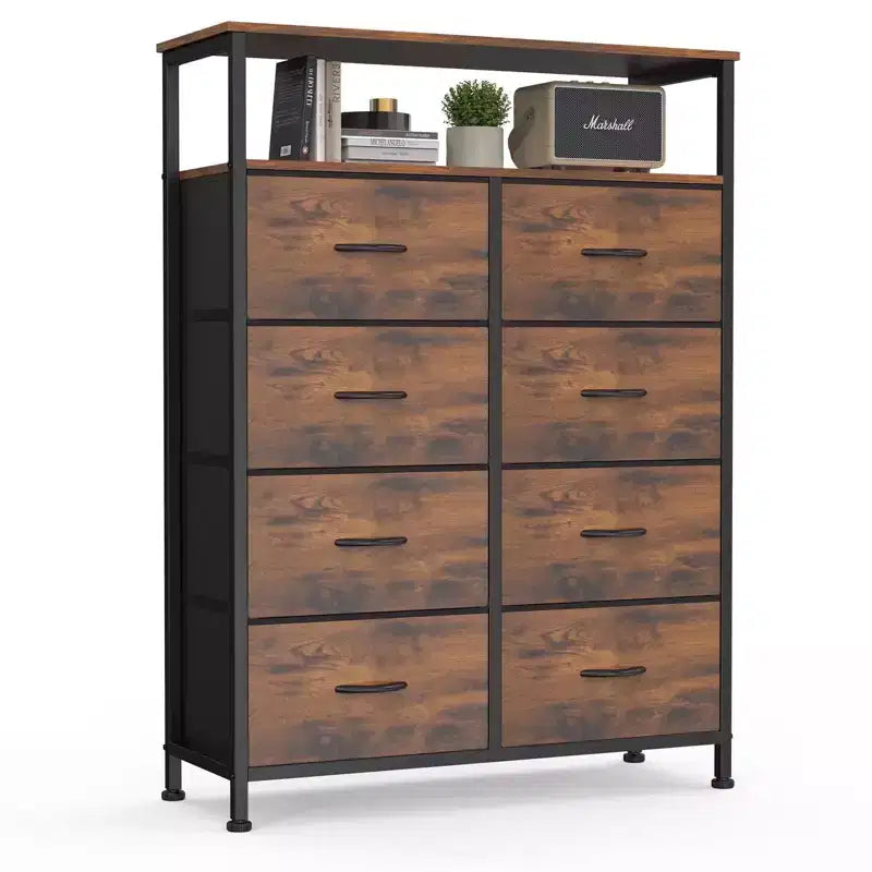 Cozy Dresser with 8 Fabric Drawers&Open Shelf, Tall TV Stand with Storage Cabinet, Chest of Drawers for Bedroom, Living Room