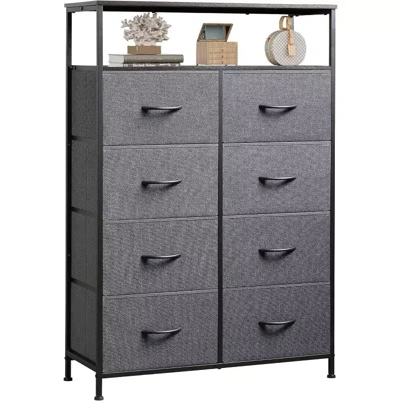 Cozy Dresser with 8 Fabric Drawers&Open Shelf, Tall TV Stand with Storage Cabinet, Chest of Drawers for Bedroom, Living Room