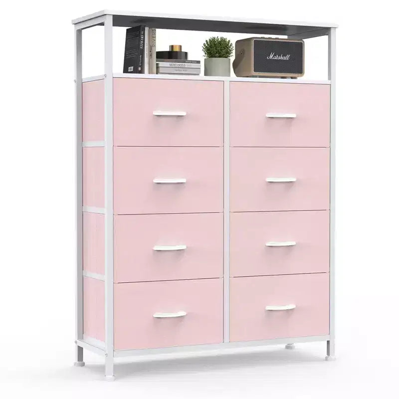 Cozy Dresser with 8 Fabric Drawers&Open Shelf, Tall TV Stand with Storage Cabinet, Chest of Drawers for Bedroom, Living Room