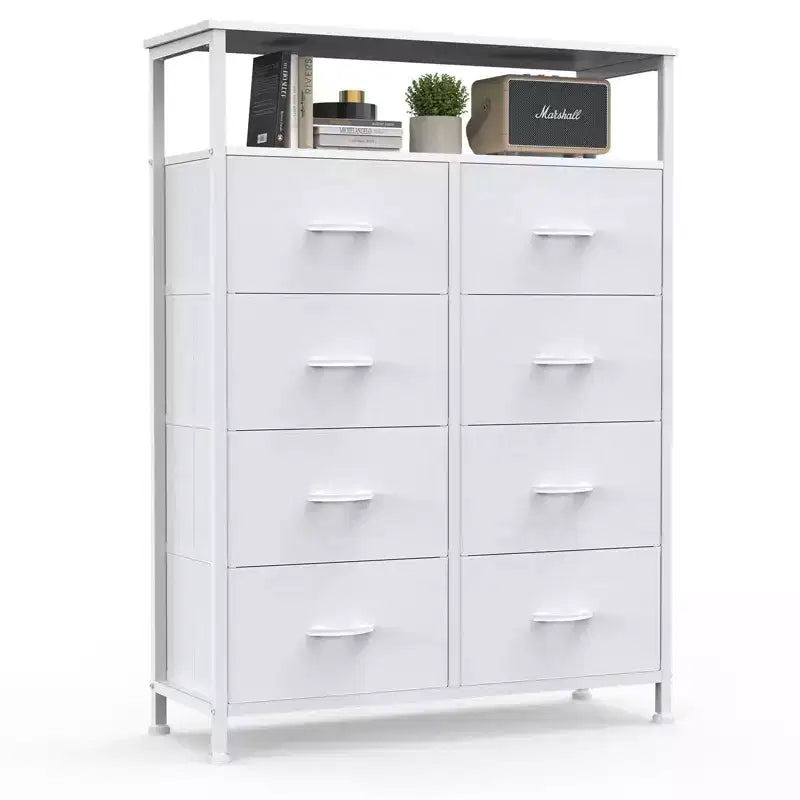 Cozy Dresser with 8 Fabric Drawers&Open Shelf, Tall TV Stand with Storage Cabinet, Chest of Drawers for Bedroom, Living Room
