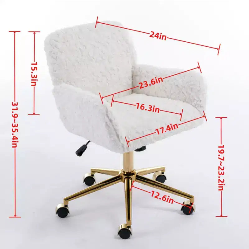 TUYOHW Chic Desk Chair Artificial Rabbit Hair Vanity Chair,360 Swivel Home Office Chair with Golden Metal Base,19.7-23.2H Computer Chair
