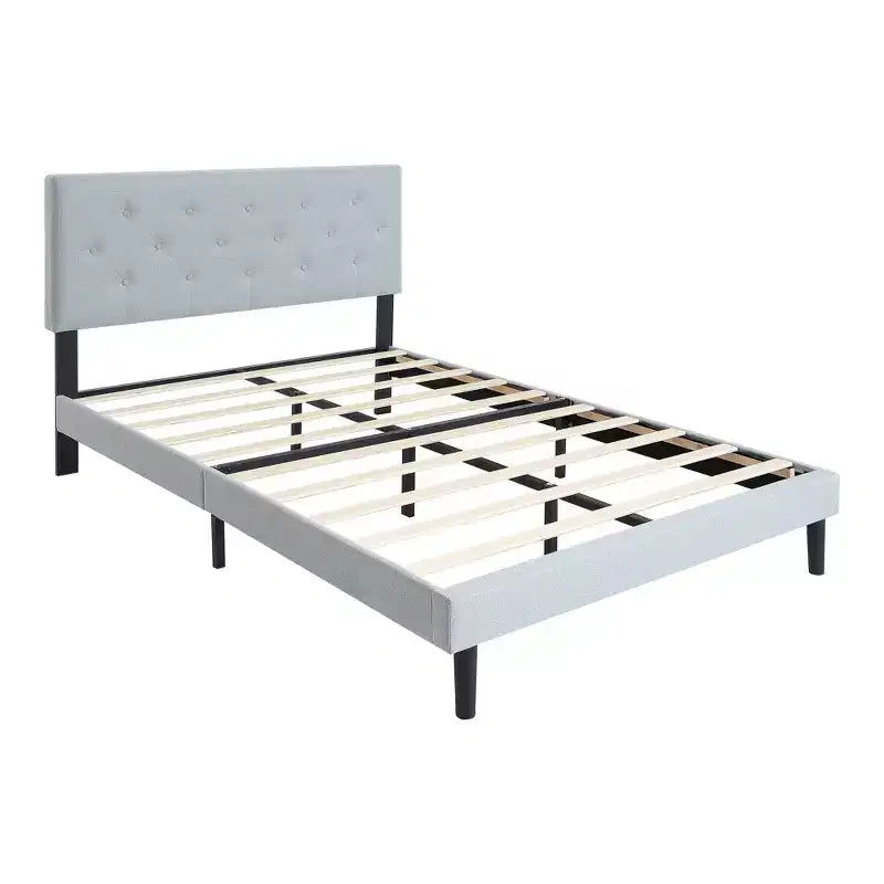 Homy Casa Twin Upholstered Platform Bed with Wood Slat Mattress Support