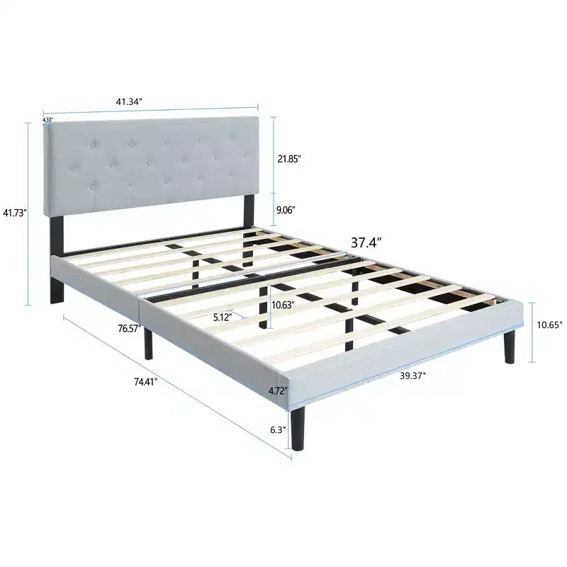 Homy Casa Twin Upholstered Platform Bed with Wood Slat Mattress Support