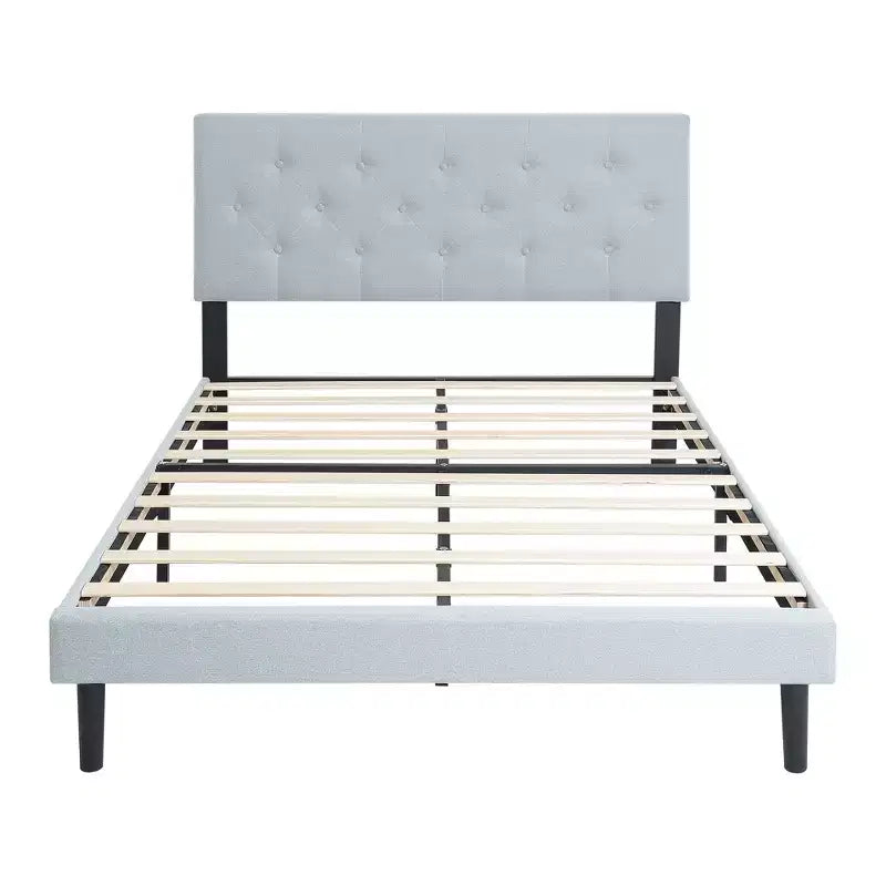 Homy Casa Twin Upholstered Platform Bed with Wood Slat Mattress Support