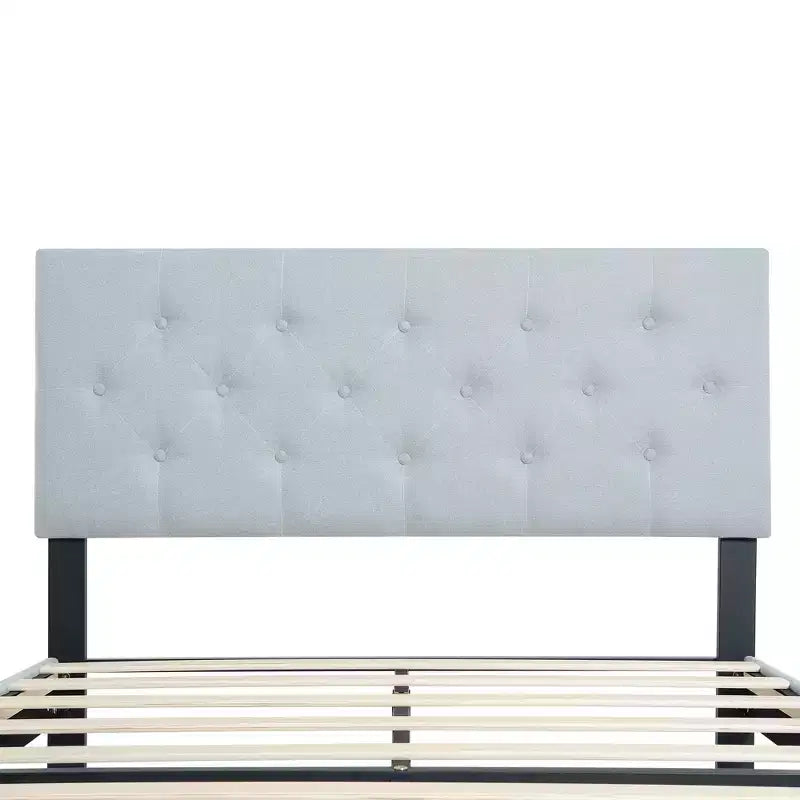 Homy Casa Twin Upholstered Platform Bed with Wood Slat Mattress Support
