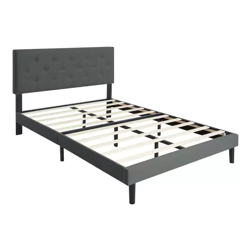 Homy Casa Twin Upholstered Platform Bed with Wood Slat Mattress Support