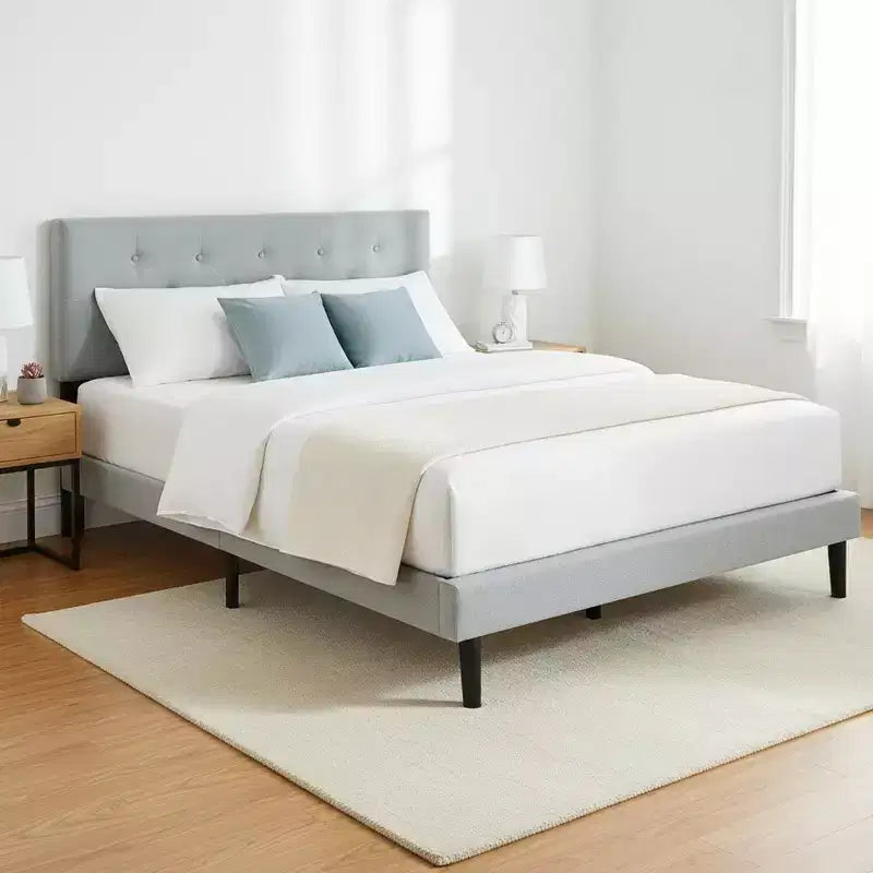Homy Casa Twin Upholstered Platform Bed with Wood Slat Mattress Support
