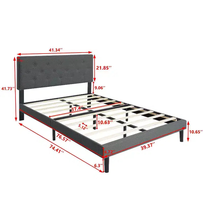 Homy Casa Twin Upholstered Platform Bed with Wood Slat Mattress Support