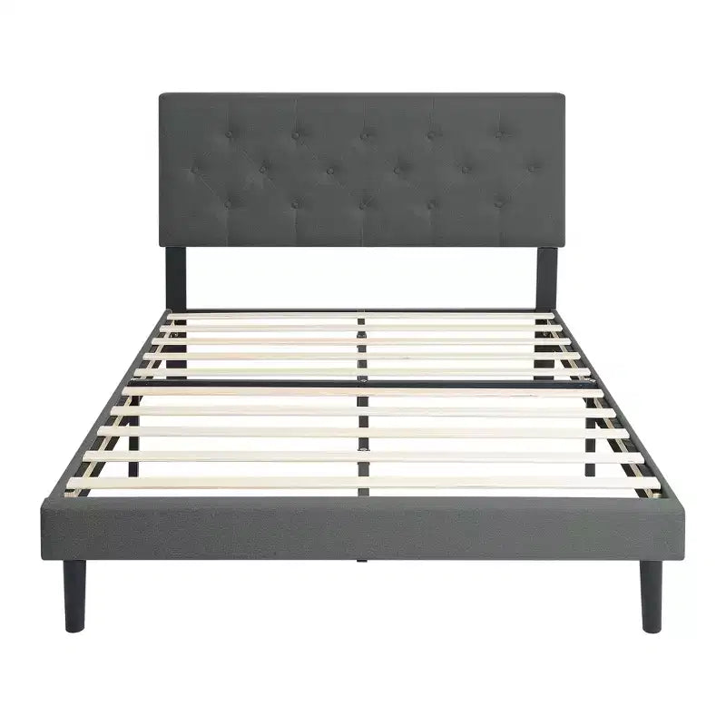 Homy Casa Twin Upholstered Platform Bed with Wood Slat Mattress Support