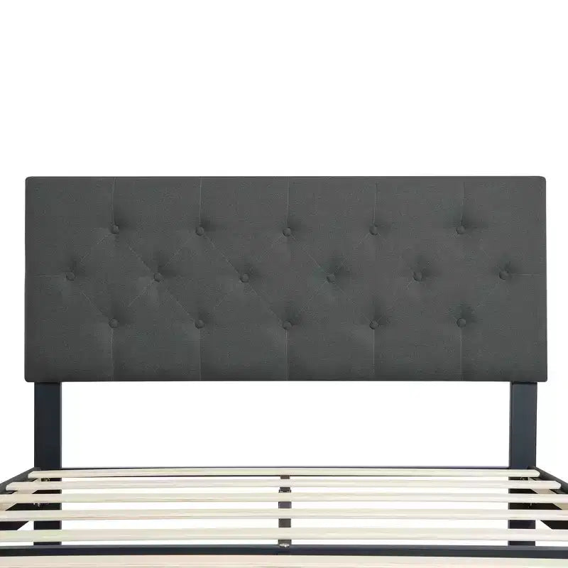Homy Casa Twin Upholstered Platform Bed with Wood Slat Mattress Support