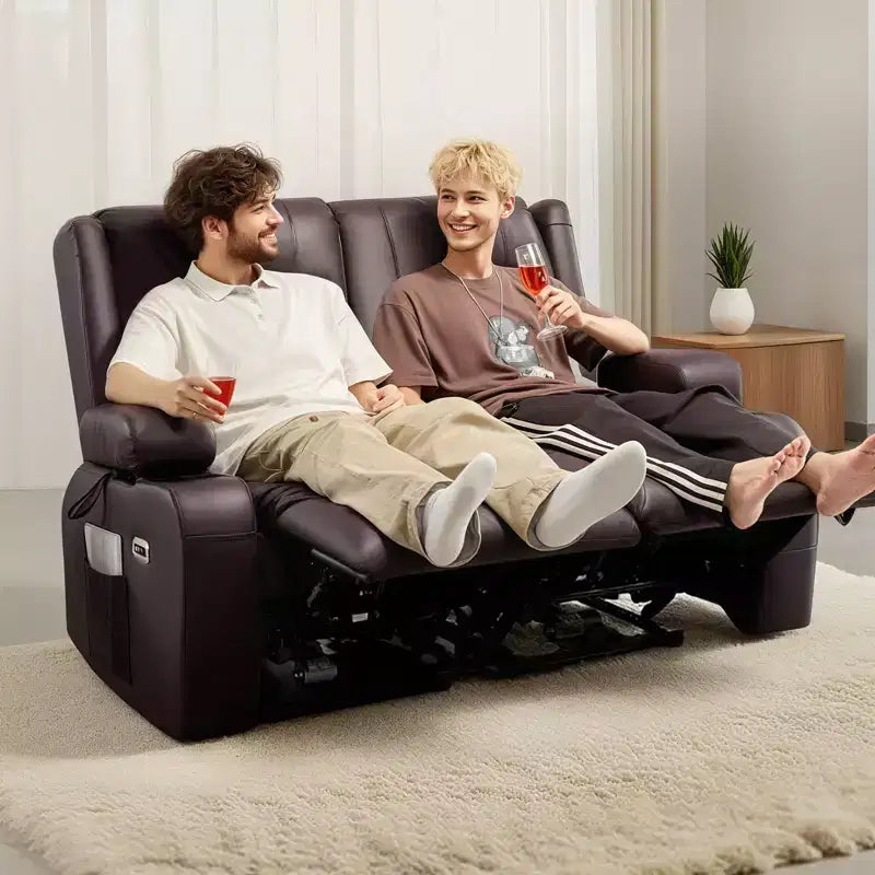 VEVOR Loveseat Recliner Sofa, Power Reclining Couch with Heating & Massage and Timer, PU Leather Electric Recliner Sofa with USB Ports, Brown