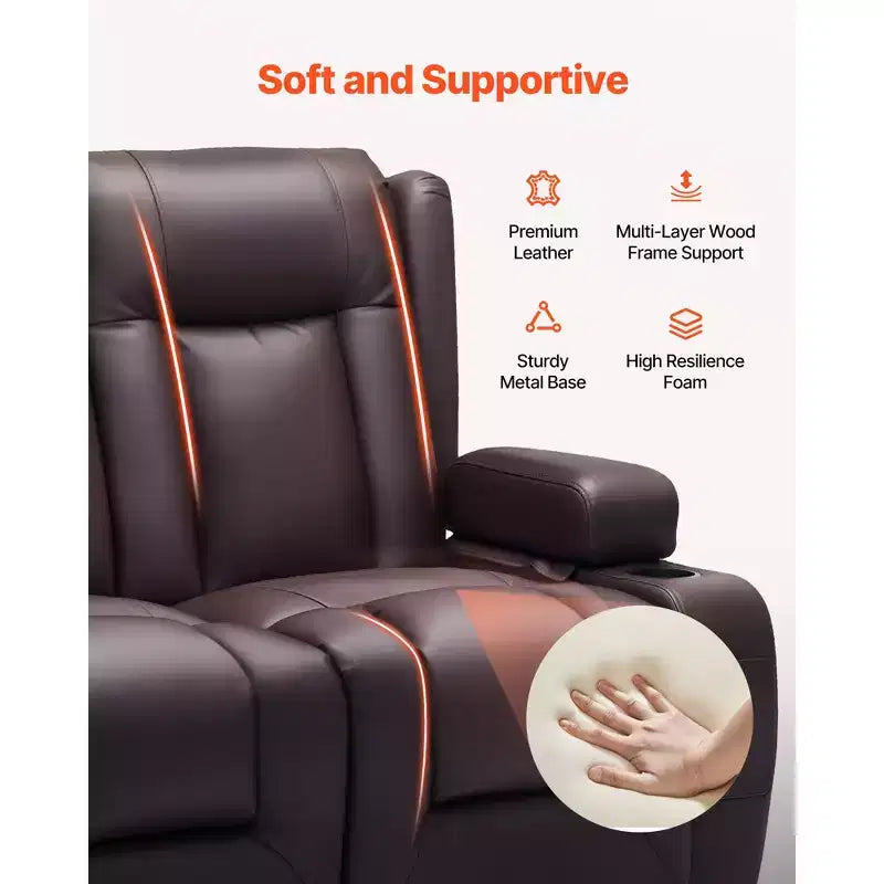 VEVOR Loveseat Recliner Sofa, Power Reclining Couch with Heating & Massage and Timer, PU Leather Electric Recliner Sofa with USB Ports, Brown