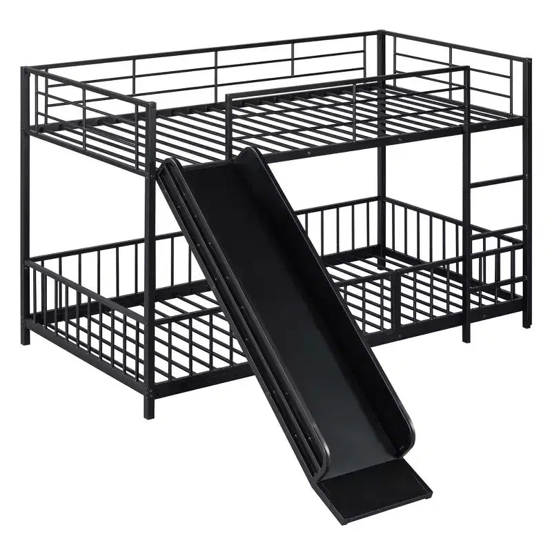 MAYEERTY Full Over Full Metal Bunk Bed, Slide Guardrails, Kids Bedroom, White