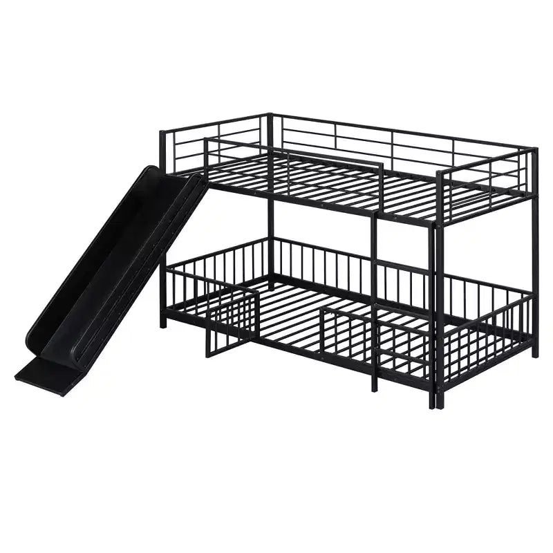 MAYEERTY Full Over Full Metal Bunk Bed, Slide Guardrails, Kids Bedroom, White