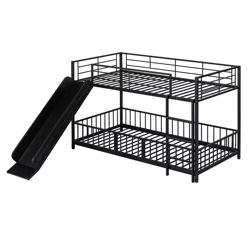 MAYEERTY Full Over Full Metal Bunk Bed, Slide Guardrails, Kids Bedroom, White