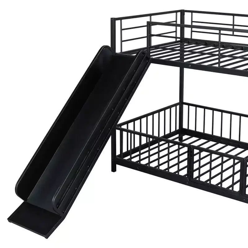 MAYEERTY Full Over Full Metal Bunk Bed, Slide Guardrails, Kids Bedroom, White