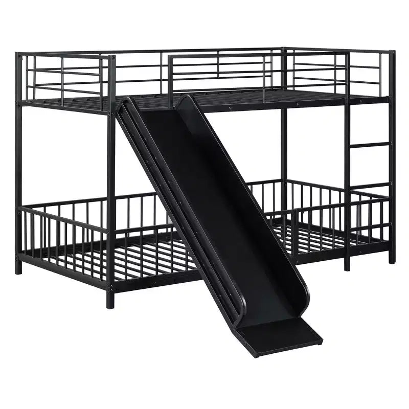 MAYEERTY Full Over Full Metal Bunk Bed, Slide Guardrails, Kids Bedroom, White