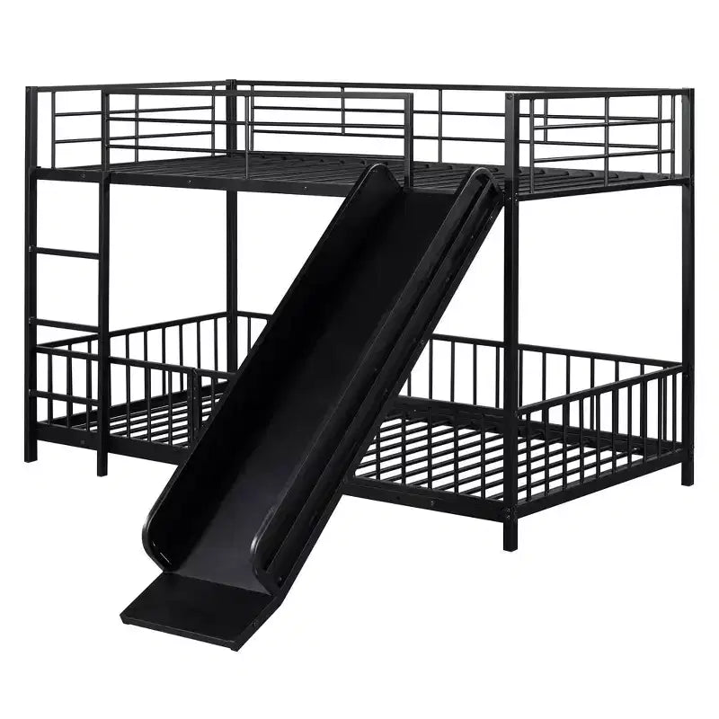 MAYEERTY Full Over Full Metal Bunk Bed, Slide Guardrails, Kids Bedroom, White